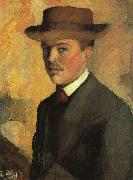 August Macke Self Portrait with Hat  qq oil painting on canvas